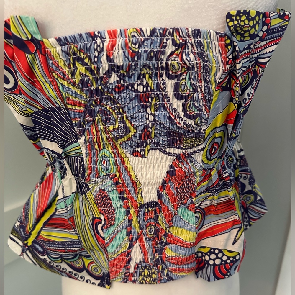 NWOT Anthropologie strapless top, size S, gathered at waist, smocked back. - Picture 3 of 6